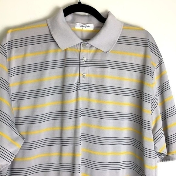 Calvin Klein Golf grey and yellow stripe polo top - Picture 3 of 10